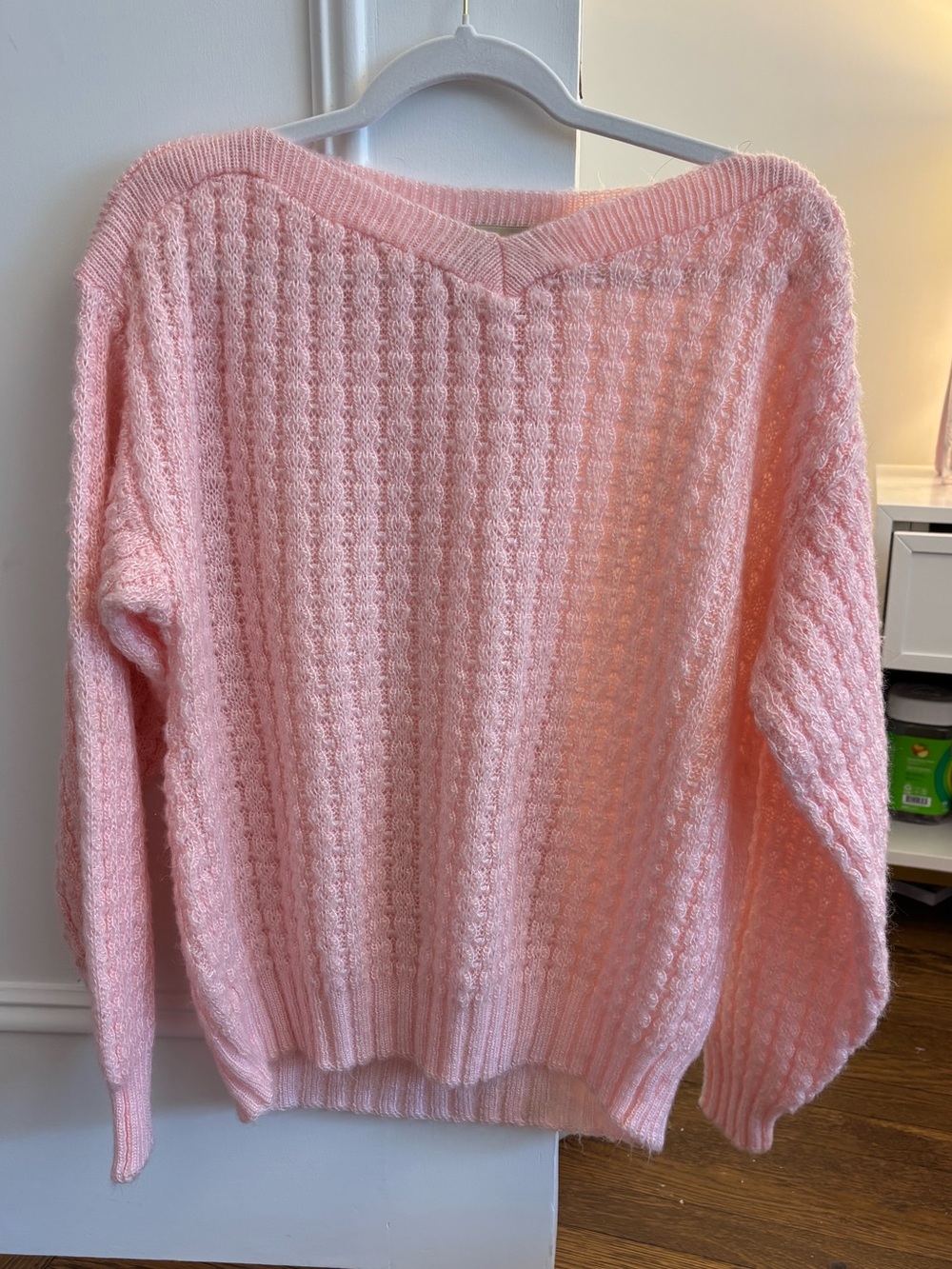 Vintage 1980’s Liz Baker Baby Pink Textured Knit Sweater Made in USA